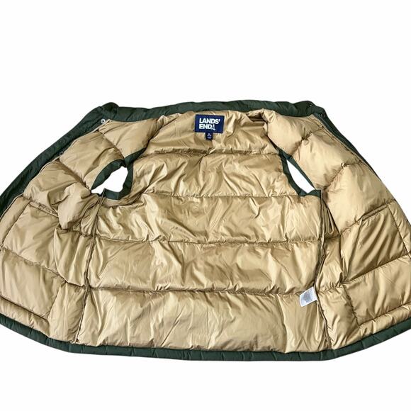 Lands' End Men's Down Puffer Vest XL Olive Green Outdoors Fall Winter Snap Up - Picture 4 of 9